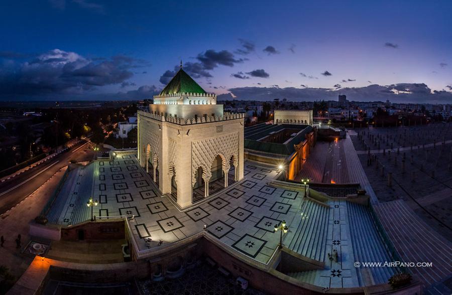 Mausoleum of Mohammed at night. Rabat, Morocco, © AirPano 