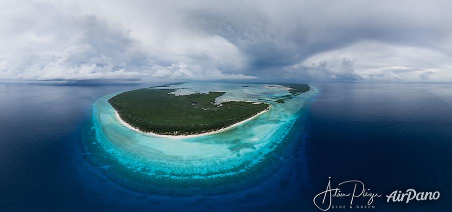 Aldabra atoll, incoming clouds of a tropical depression system North of Madagascar, © AirPano 