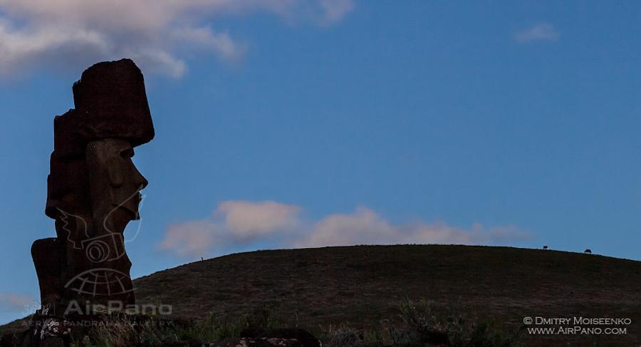 Moais of Easter Island at evening
