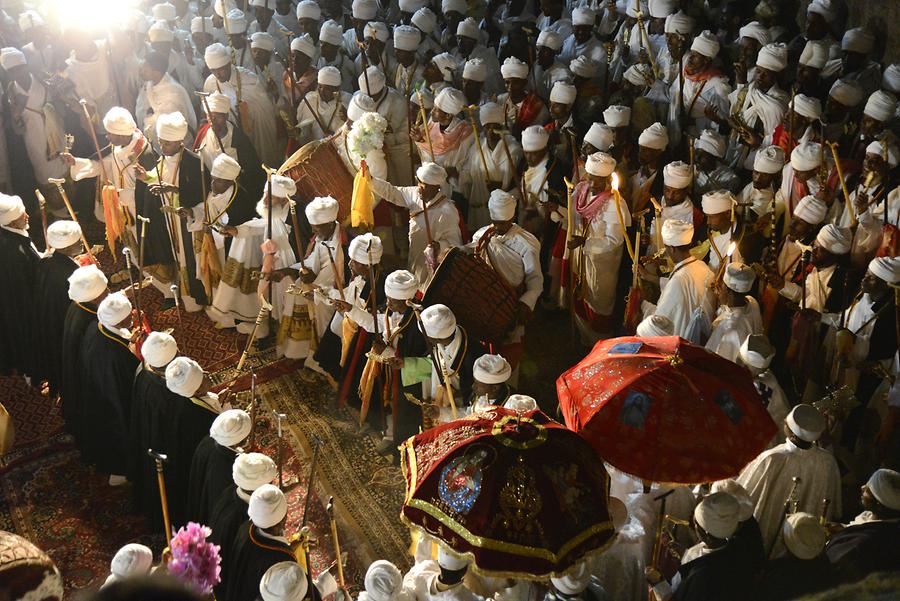 Biete Medhane Alem at Night - Christmas Ceremony; Lay Brothers