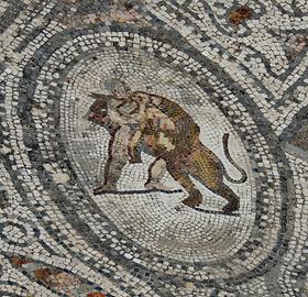 Mosaik, Herakles kämpft mit einem Löwen