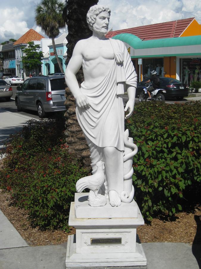 Sarasota Saint Armand&#39;s Circle Seven Virtues Statue Medicine (Asclepius)