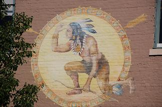 Mural of Native Amercian on house in Golden