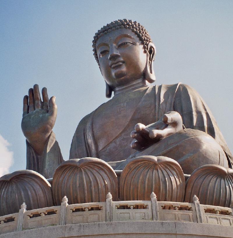 Buddha statue seen from up near