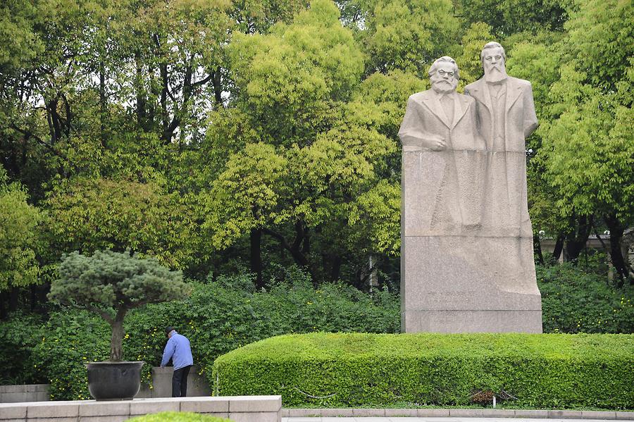 French Concession - Fuxing Park; Statue of Marx and Engels