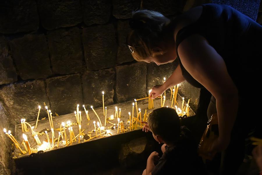 Sevanavank Monastery - Church of the Holy Mother of God; Praying People