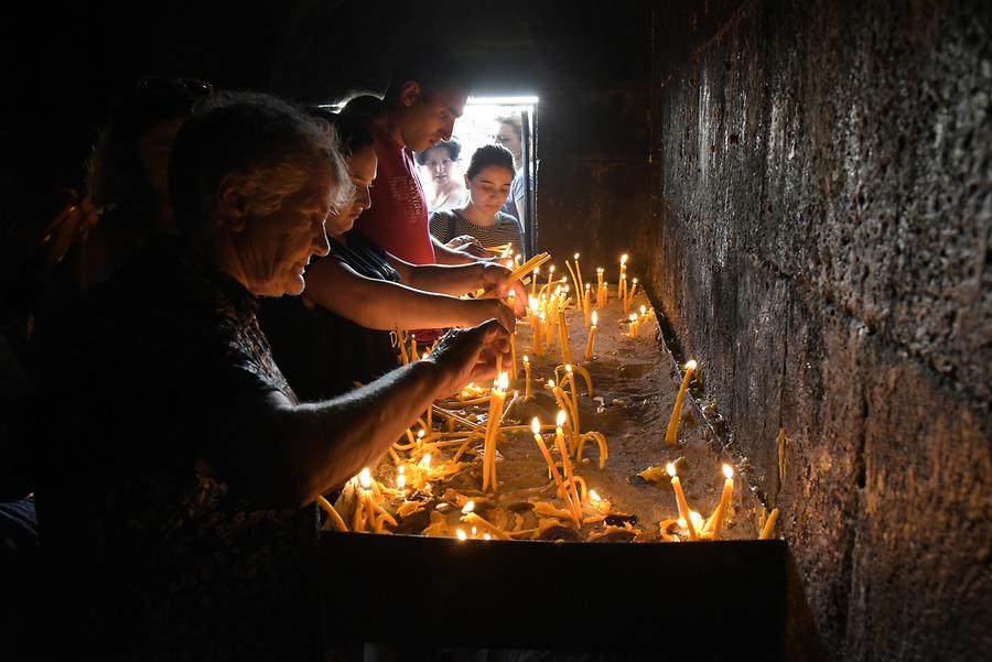 Sevanavank Monastery - Church of the Holy Mother of God; Praying People