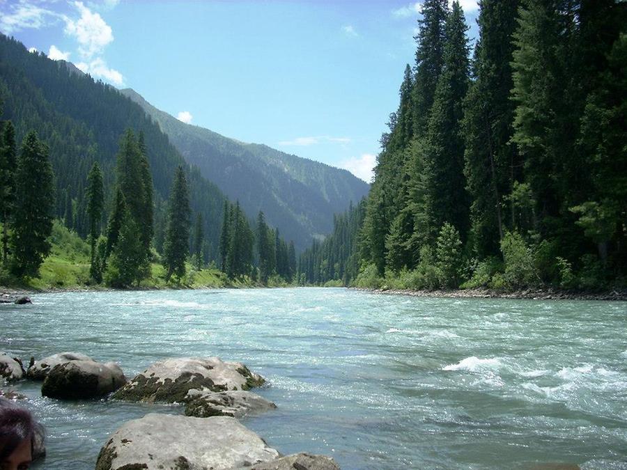 Neelum river flows through the valley