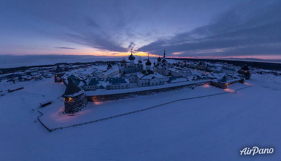 Solovetsky Monastery in winter night, © AirPano 