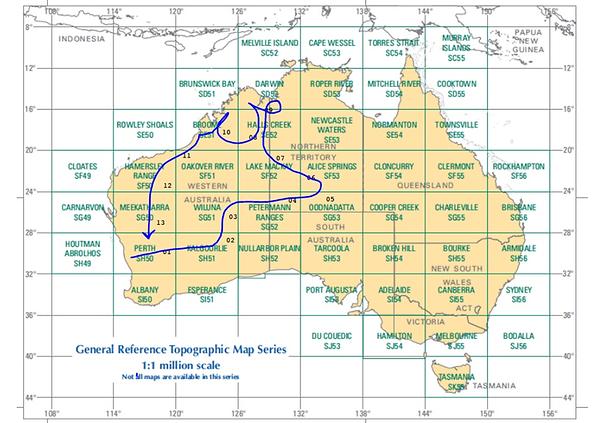 the maps indexed in the figure above are made available by Geosciences Australia and can be accessed by mapping applications such as Avenza