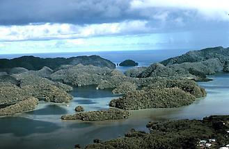 Aerial view of limestone islands