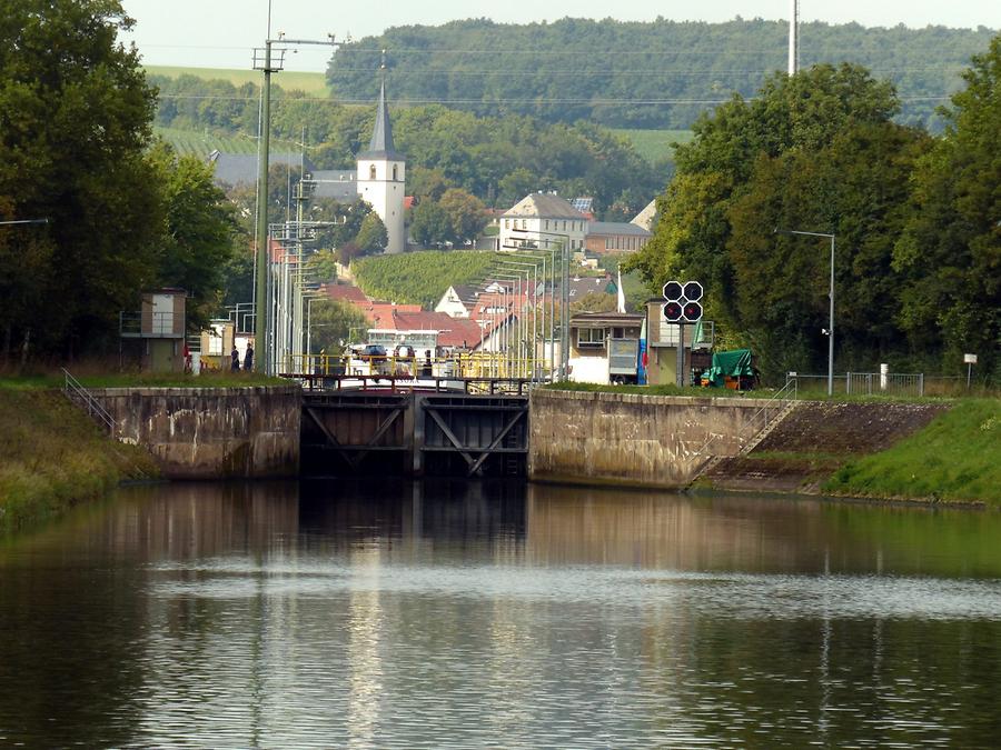 Volkach - River Main with lock for shipping