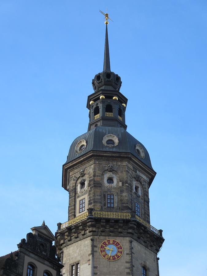 Dresden - Dresden Castle, Hausmannturm; Spire with Clock
