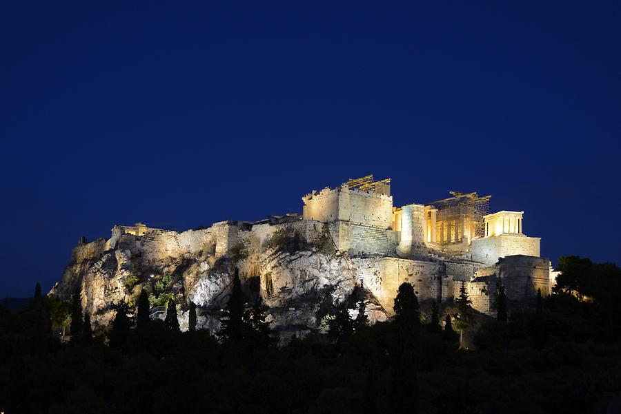 View of the Acropolis from Filopappou Hill at Night