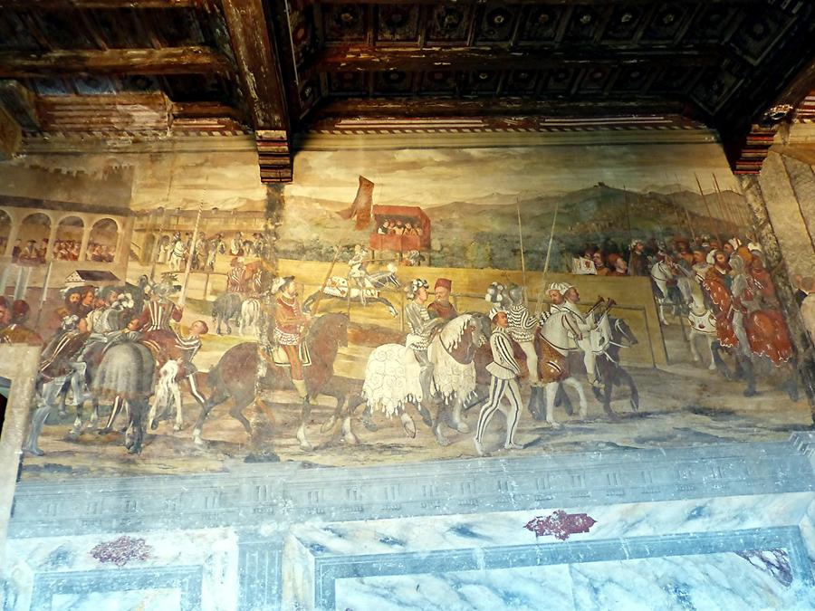 Malpaga Castle - Banquet Hall, Frescoe showing a Joust