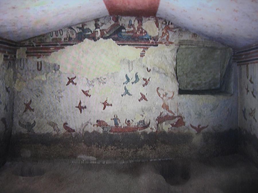 Tarquinia - Necropolis Monterozzi, Tomb of Hunting and Fishing; Fresco with Fishing Scene