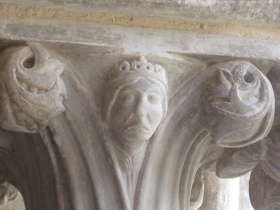 Veroli - Abbey of Casamari, Column in Cloister with Head of Emperor Frederick II.