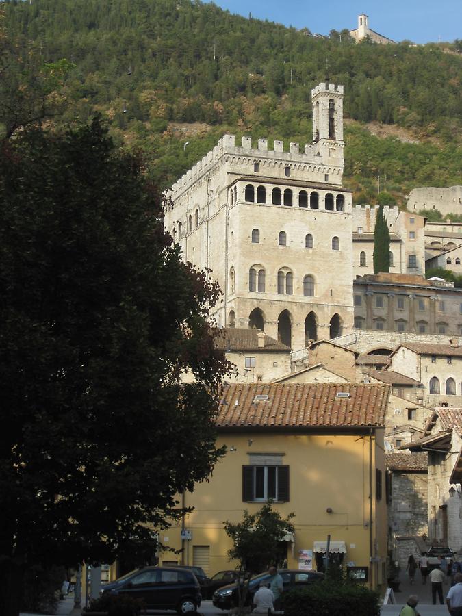 Gubbio - View from the Piazza Quaranta Martiri onto Palazzo dei Consoli and Sant Ubaldo