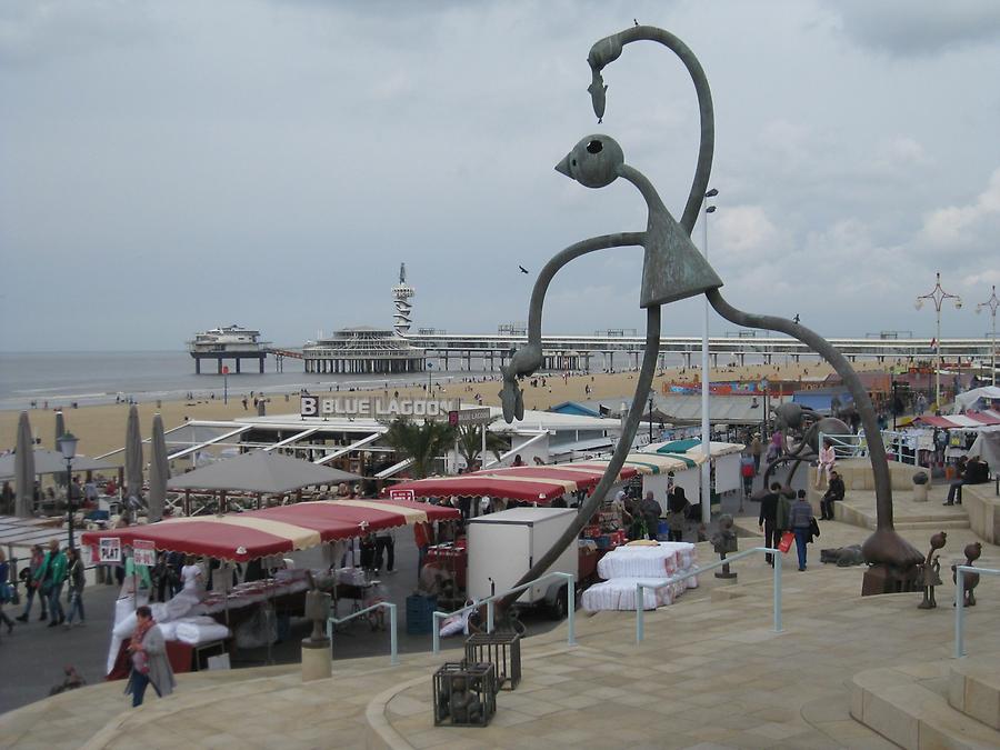 The Hague - Scheveningen, Seaside Boardwalk with Sculpture of the Beelden aan Zee Museum