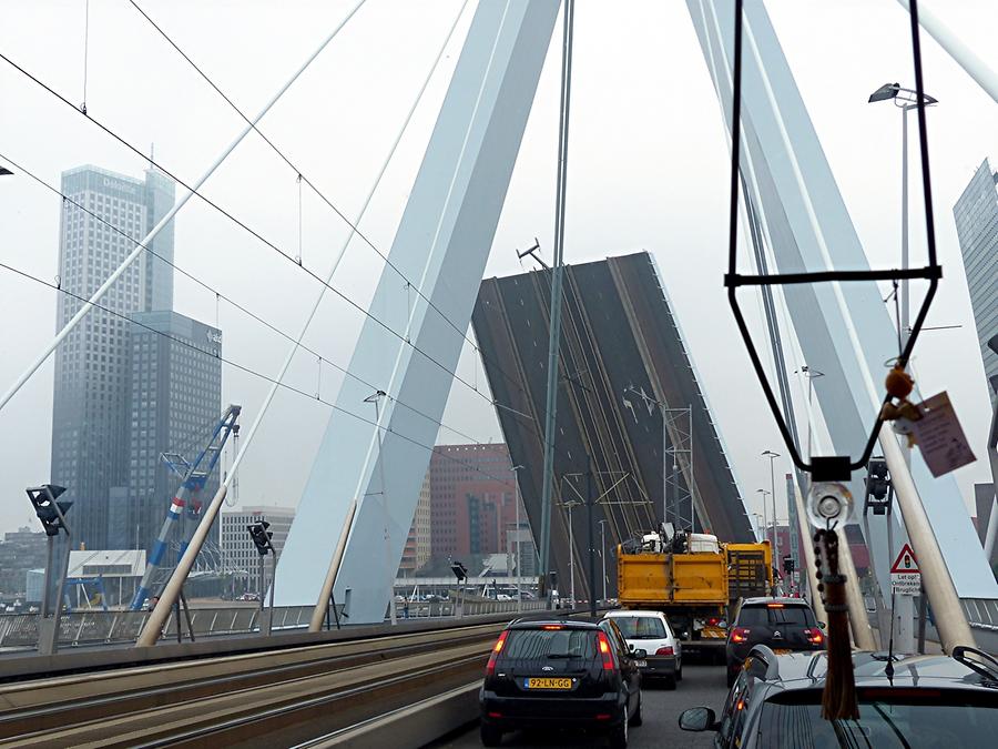 Rotterdam - Erasmus Bridge; Raised Bascule Bridge