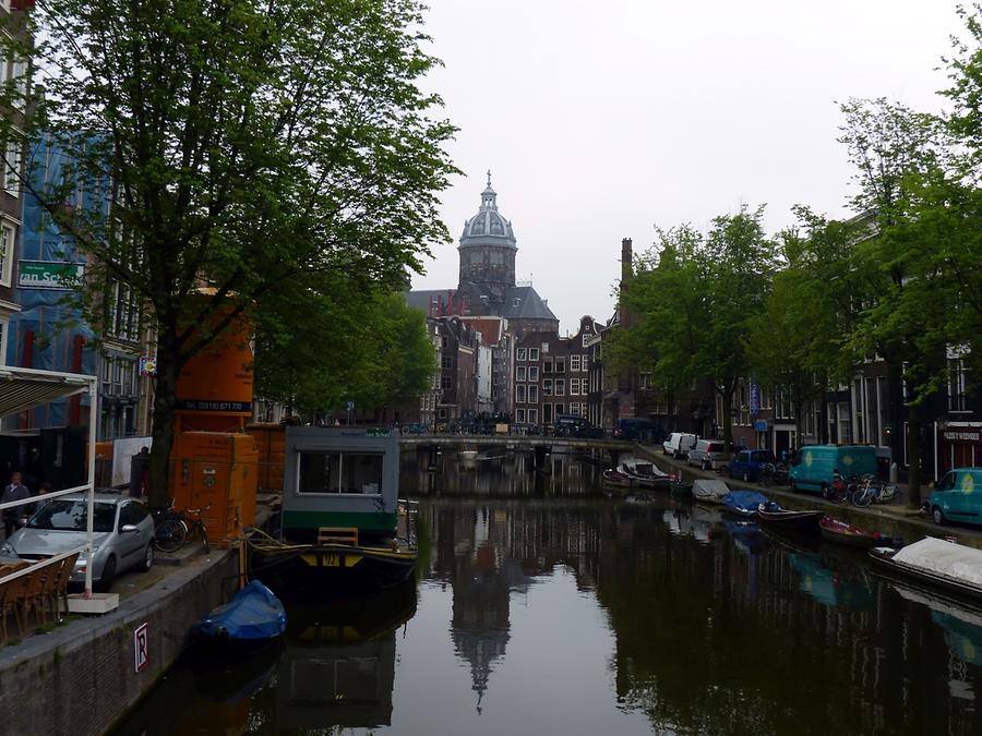 Amsterdam - Voorburgwal with Basilica of St. Nicholas