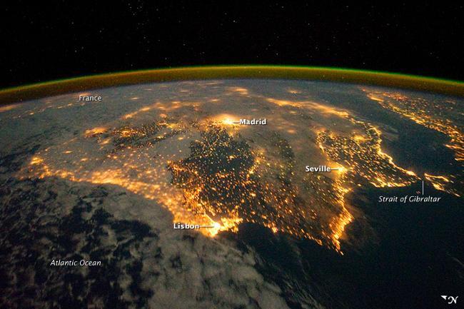 City lights of Spain and Portugal