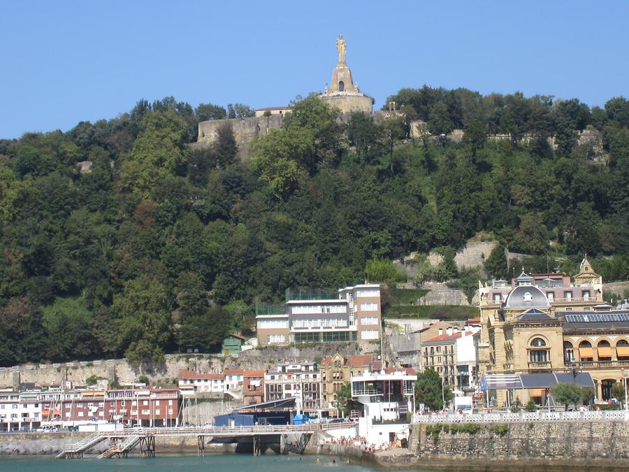 San Sebastian - Port & Monte Urgull with Statue of Christ by Pedro de Muguruza & Federico Coullant 1950
