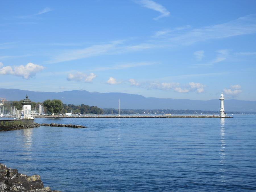 Geneva - Lake Geneva; Harbour Entrance with Lighthouses