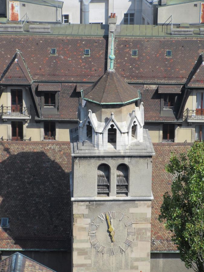 Geneva - Temple de la Madeleine; Steeple with Church Clock